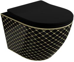 Lavita Sofi Slim Black Night vas wc cu capac soft-close agăţat fără margine negru-auriu lucios 5900378335450 (5900378335450)