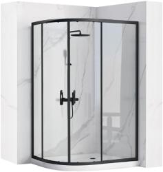 Rea Look cabină de duș 90x90 cm semicircular negru semi lucios/sticlă transparentă REA-K7903