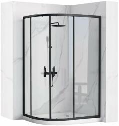 Rea Look cabină de duș 80x80 cm semicircular negru semi lucios/sticlă transparentă REA-K7902