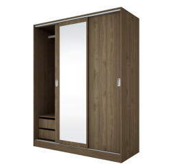 Bogdan Furniture I Гардероб с плъзгащи врати и огледало Mod 1006, Орех адмирал
