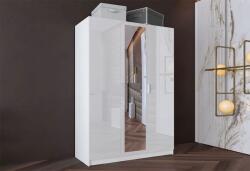 Bogdan Furniture I Трикрилен гардероб с огледало модел 1026, Бял гланц