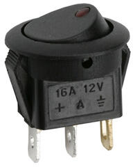  Bútorlapba építhető billenőkapcsoló - 12V DC (fekete színű) Piros LED (09042PI)