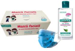 Masca protectie respiratorie, pentru copii, de unica folosinta, 3 straturi, 50 buc/set + Dezinfectant maini gel 75 ml Sanytol MPC01D