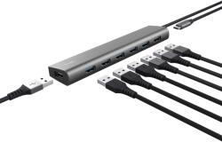 Trust Hub Trust Halyx , 7 porturi USB 3.2 Gen 1, material aluminiu, input USB- C, output USB-A 7, gri (TR-24967) - shoppix
