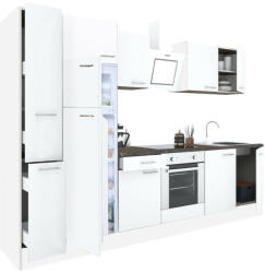 Leziter Yorki 300 konyhabútor fehér korpusz, selyemfényű fehér front alsó sütős elemmel felülfagyasztós hűtős szekrénnyel (L300FHFH-SUT-FF) - homelux