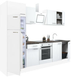 Leziter Yorki 270 konyhabútor fehér korpusz, selyemfényű fehér front alsó sütős elemmel felülfagyasztós hűtős szekrénnyel (L270FHFH-SUT-FF) - homelux