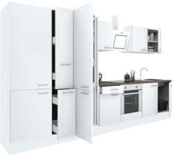 Leziter Yorki 360 konyhabútor fehér korpusz, selyemfényű fehér front alsó sütős elemmel polcos szekrénnyel és alulfagyasztós hűtős szekrénnyel (L360FHFH-SUT-PSZ-AF) - homelux