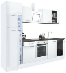 Leziter Yorki 280 konyhabútor fehér korpusz, selyemfényű fehér front alsó sütős elemmel felülfagyasztós hűtős szekrénnyel (L280FHFH-SUT-FF) - homelux