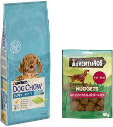 Dog Chow 14kg PURINA Dog Chow Puppy csirke száraz kutyatáp+90g Adventuros kutyasnack ingyen