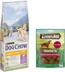 Dog Chow 14kg PURINA Dog Chow Complet/Classic bárány száraz kutyatáp+90g Adventuros kutyasnack ingyen