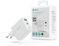 DEVIA GaN hálózati töltő adapter USB + Type-C bemenettel - 65W - Devia Extreme Speed GaN PD + QC Quick Charger - fehér (ST362743)