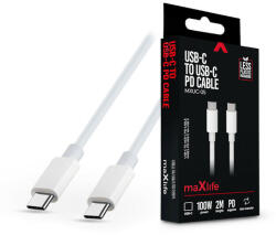 MaxLife Type-C - Type-C adat- és töltőkábel 2 m-es vezetékkel - Maxlife MXUC-05 USB-C to USB-C PD Cable - 100W - fehér (TF-0182)