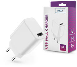 Setty USB hálózati töltő adapter - Setty USB Wall Charger - 5V/3A - fehér (TF-0143)