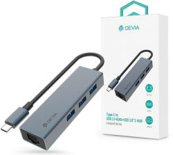 DEVIA USB Type-C - USB 3.1 + RJ45 + 3xUSB 3.0 elosztó/adapter - Devia Leopard Series 5 in 1 Hub - szürke (ST364235)