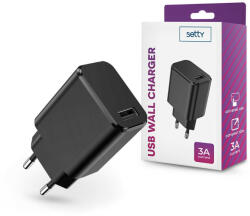 Setty USB hálózati töltő adapter - Setty USB Wall Charger - 5V/3A - fekete (TF-0142)