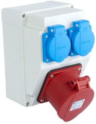 TP Electric Szerelt ipari doboz 120×170mm IP44 3 fázisú (75x75) aljzat 5x32A 1db+1 fázisú kék aljzat 2 db (TP-3317-200-7000H) (TP-3317-200-7000H)