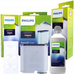 Philips Kit de 3 bucati, Filtru de apa Aquaclean, detartrant si tablete curatare pentru aparatul de cafea Philips LatteGo (CA6704+67+69)