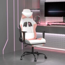 vidaXL Scaun de gaming cu suport picioare, alb/roz, piele ecologică (3143662) - maryon