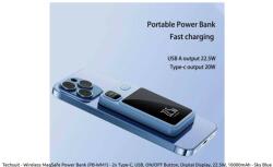 Techsuite MagSafe Power Bank (PB-WM1) - 2x Type-C, USB, ON/OFF Button, Digitális Kijelző, 22.5W, 10000mAh - Világos Kék (Techsuit )