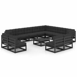 vidaXL Set mobilier grădină cu perne, 13 piese, negru, lemn masiv pin (3076953) - maryon