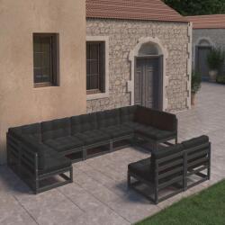 vidaXL Set mobilier grădină cu perne, 9 piese, negru, lemn masiv pin (3077218) - maryon