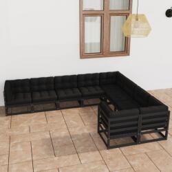 vidaXL Set mobilier grădină cu perne, 9 piese, negru, lemn masiv pin (3077038) - maryon
