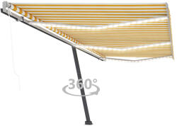 vidaXL Copertină automată cu senzor vânt& led, galben/alb, 600x350 cm (3069893)