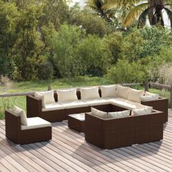 vidaXL Set mobilier de grădină cu perne, 10 piese, maro, poliratan (3102650) - maryon
