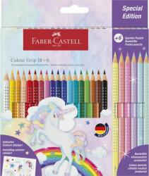 Faber-Castell Színesceruza készlet, GRIP 2001, 18db+6db pasztell, matricával, unikornis