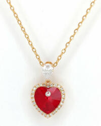 Aranyszínű nemesacél nyaklánc piros Swarovski kristály szív medállal
