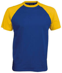 Kariban raglán ujjú kétszínű baseball férfi póló KA330, Royal Blue/Yellow-2XL