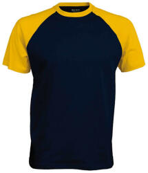 Kariban raglán ujjú kétszínű baseball férfi póló KA330, Navy/Yellow-2XL