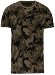 Kariban terepmintás környakas, rövid ujjú férfi póló KA3030, Olive Camouflage-L
