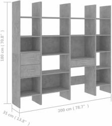 vidaXL 4 részes betonszürke forgácslap könyvszekrény szett (3079596)