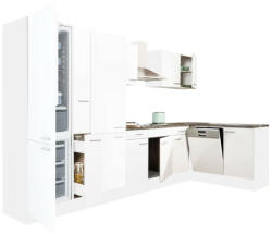 Leziter Yorki 370 sarok konyhablokk fehér korpusz, selyemfényű fehér fronttal polcos szekrénnyel és alulfagyasztós hűtős szekrénnyel (LS370FHFH-PSZ-AF) - geminiduo