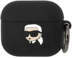  Bluetooth fülhallgató töltőtok tartó, szilikon, karabiner, napszemüveges lány minta, Apple AirPods 3 kompatibilis, Karl Lagerfeld 3D Logo NFT Choupette Head, fekete