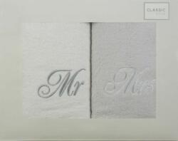 Eurofirany Mr és Mrs hímzett törölköző szett 2db 70x140 cm Fehér/ezüst