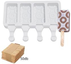 Jégkrém készítő szilikon forma, karikás 13x19cm - Jégkrém készítő+ Fa pálcika 50db
