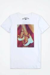 Fiorucci Női Vintage/Retro Image Print Top pamut rövid ujjú póló, fehér, 2XS-XS (TEI-FIOSAND)