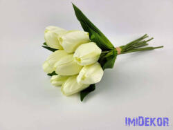  Tulipán 9 szálas kötegelt selyem csokor 40 cm - Törtfehér