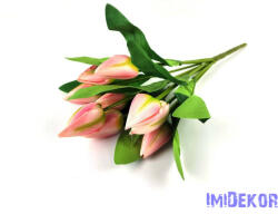 Tulipán hegyes 9 ágú selyem csokor 45 cm - Rózsaszínes