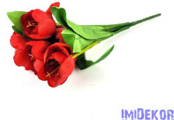 Tulipán nyílott 7 ágú selyem csokor 36 cm - Piros