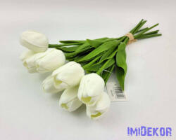  Tulipán gumi 9 szálas kötegelt csokor 32 cm - Fehér