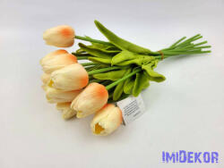 Tulipán 10 szálas gumi köteg 34 cm - Krém-Narancs