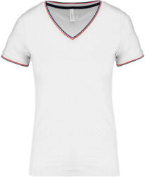 Kariban V-nyakú piké Női póló KA394, White/Navy/Red-S