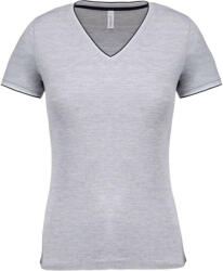 Kariban V-nyakú piké Női póló KA394, Oxford Grey/Navy/White-XS