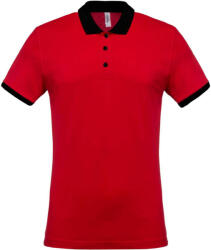 Kariban férfi galléros piké póló, kontrasztos passzékkal KA258, Red/Black-2XL