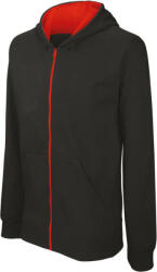 Kariban cipzáras gyerek pulóver bélelt kontrasztos kapucnival KA486, Black/Red-6/8