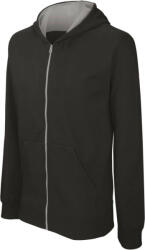 Kariban cipzáras gyerek pulóver bélelt kontrasztos kapucnival KA486, Black/Fine Grey-6/8