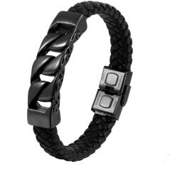 BeSpecial Bratara neagra din piele naturala cu element si inchizatoare din inox negru (BIGP0201_23)